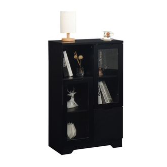 STILVORA Armario De Almacenaje Con 2 Puertas De Cristal, 1 Caj&oacute;n Y 2 Huecos, Estilo Moderno, En Mdf, 80&times;35&times;120 Cm, Negro