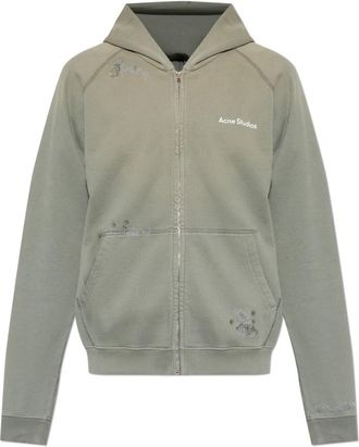 Acne Studios Logo Hoodie - Heren - Vesten met rits - Groen - Xl/2Xl - Katoen - Hoodies & sweatvesten