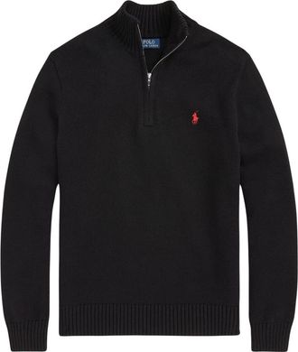 Polo Ralph Lauren Cotton Quarter-Zip Sweater - Heren - Coltruien - Zwart - M - Katoen - Truien & Vesten