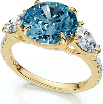 Pompeii3 Certified 3 1/2Ct Fancy Blue Lab Grown Accent Diamond Engagement Ring 14k Gold