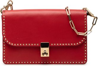 Valentino Pre-owned Valentino Leather Rockstud Turnlock Chain Crossbody BL-NA32VUL1