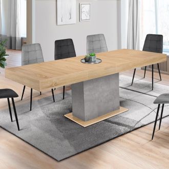 IDMarket Idmarket - Mesa De Comedor Extensible Eden 6-10 Personas Efecto Madera Y Hormig&oacute;n 160-200 Cm