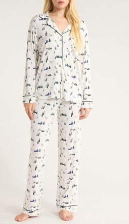 Eberjey Gisele Printed Long Pajamas in Ski Chalet Ivory/Pin at Nordstrom, Size Xx-Small
