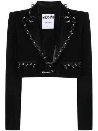 Moschino spike stud-embellished cropped blazer - women - Elastane/Viscose/Polyurethane Resin/Acetate/Silk - 48 - Black