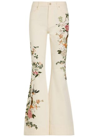 Alice & Olivia Beautiful Floral-embroidered Flared-leg Jeans - White - 27 (W27 / UK8-10 / S)