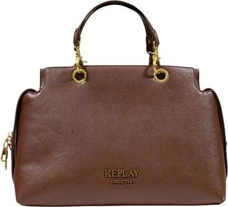 Replay Borsa Media Vintage in PU - - Bags - Donna - Marrone - ONE SIZE