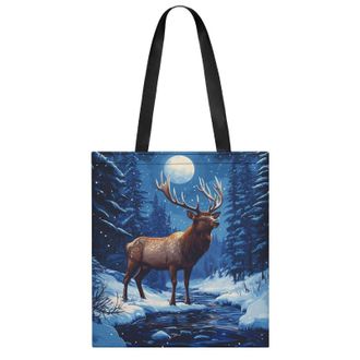 Generic Moose Moon Snowy Day Womens Tote Casual Shopping Bag Lightweight Shoulder Bags Hobos Handbag for Work Travel Daily 35x40cm