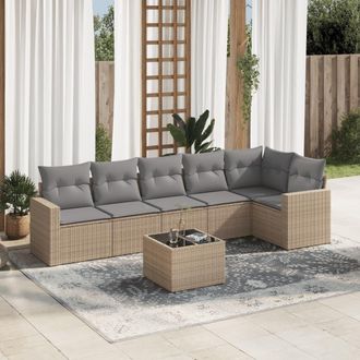 vidaXL Vidaxl - Set Sof&aacute;s De Jard&iacute;n 7 Piezas Y Cojines Rat&aacute;n Sint&eacute;tico Beige
