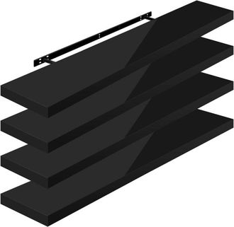 Woltu 4x High Gloss Wall Storage Shelf CD Media Storage Rack 110 x 22.9 x 3.8 cm Black