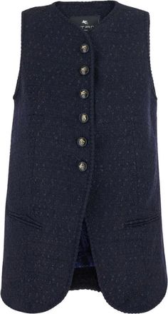 Etro Jassen, Dames, Blauw, S, Wol, Mouwloze Jas met Ronde Hals