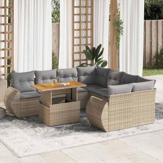vidaXL Set De Sof&aacute;s De Jard&iacute;n Con Cojines 9 Pzas Rat&aacute;n Sint&eacute;tico Beige Vidaxl