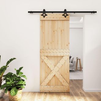 Berkfield Home Sliding Door with Hardware Set 80x210 cm Solid Wood Pine in Brown