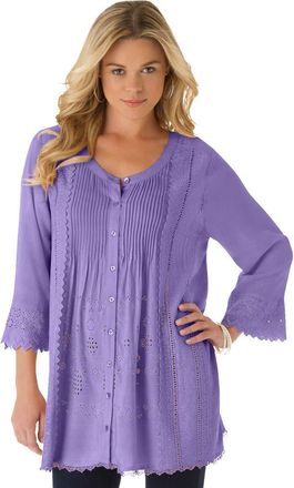 Roaman's Eyelet Big Shirt in Vintage Lavender at Nordstrom, Size 18