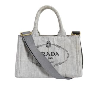 Prada Gray Canvas Shoulder Bag Tote Bag (Pre-Owned)