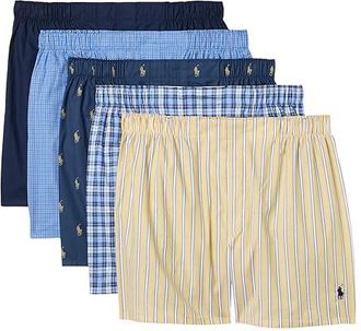 Polo Ralph Lauren 5 Pack Classic Fit Woven Boxer Mens Underwear Muller Plaid/Cruise Navy/Rustic Navy/Summer Stripe/Sag Harbor : 2XL
