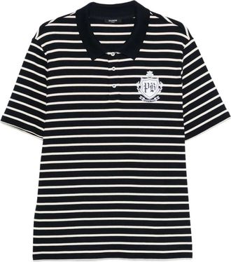 Balmain striped-pattern short-sleeve polo shirt - Black