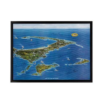 Artery8 Macdonald 1958 Map Cape Cod & The Islands Framed Canvas Wall Art Print in Blue | Size: W24 x H32