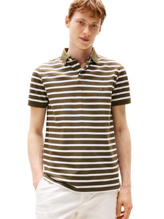 Tommy Hilfiger Mens Short Sleeve Polo Shirts in Regular Fit with Stretch and Organic Pique Cotton, Army Green/White, XL