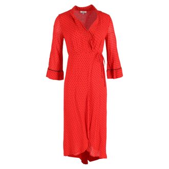 Ganni Ganni Polka-Dot Chiffon Wrap Midi Dress In Red Viscose