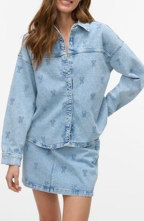 Vero Moda Embroidered Snap-Up Denim Shirt in Light Blue Denim Det at Nordstrom Rack, Size Medium