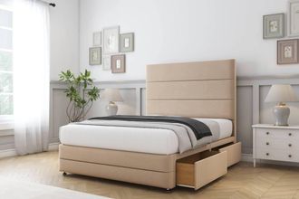 Sloomy Monaco Plush Divan Set No Drawers-54 Headboard-Footboard in Stone | Size: Small Single