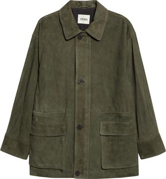 Arma Maeve Lambskin Suede Field Jacket in Dark Green at Nordstrom, Size 42