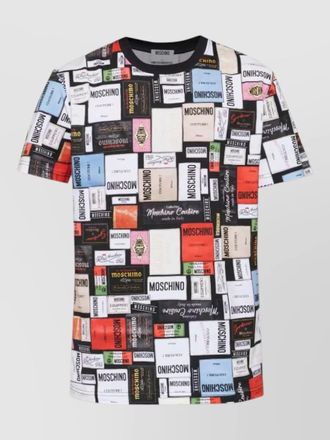 Moschino crew neck nylon silk graphic print shirt