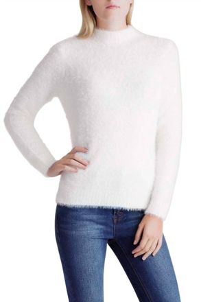 Kensie Fur Yarn Long Sleeve Mock Neck Sweater In White