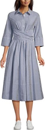 Lands End Poplin Midi Wrap Front Dress in Midnight Sky Pinstripe at Nordstrom, Size 16P