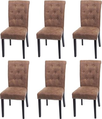 Hhg Nunca Usado] Lote De 6 Sillas De Comedor Chesterfield Ii, Silla Silla De Cocina, Remaches, Tela/textil Marr&oacute;n, Patas Oscuras