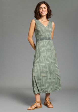 Laura Scott Sommerkleid LAURA SCOTT, Damen, Gr. 34, N-Gr, gr&uuml;n, gemustert, Jersey, Obermaterial: 95% Viskose, 5% Elasthan, gemustert, figurumspielend Midi, V-Auss