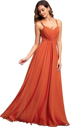 Ever-pretty Womens Chiffon Adjustable Spaghetti Strap Deep V-Neck Backless Bridesmaid Dress Burnt Orange 10UK