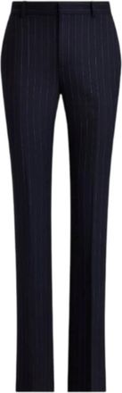 Ralph Lauren Pinstripe High-Waist Broeken - Dames - Slim Fit Broeken - Blauw - S - Wol - Broeken