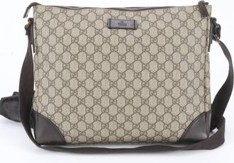 Gucci Brown Leather Coated Canvas Messenger Bag Shoulder Bag (Pre-Owned)