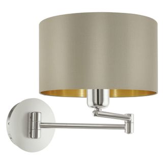Loops Wall Light Satin Nickel Moveable Stem Shade Taupe Gold Fabric Bulb E27 1x60W in Metallics