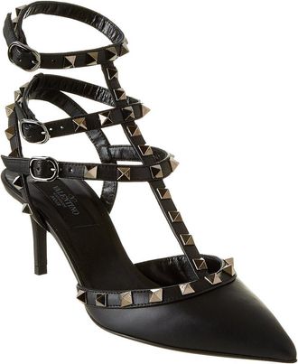 Valentino Rockstud Noir Leather Ankle Strap Pump