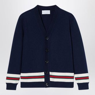 Gucci Dark blue cardigan with Web detail