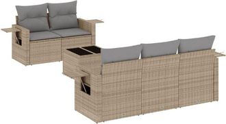 vidaXL Juego De Sof&aacute;s Jard&iacute;n Con Cojines 6 Pzas Rat&aacute;n Sint&eacute;tico Beige Vidaxl