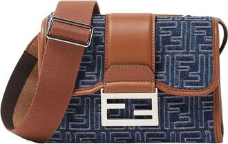 Fendi Denim Baguette Double Mini Crossbody Bag
