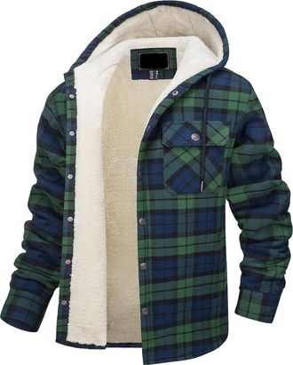 Generic Lumberjack Jacket Mens Mens Warm Shacket Fleece Lined Checked Sherpa Jacket Plaid Lumberjack Coat For Winter Windproof Soft Touch Outerwear Casual Sma