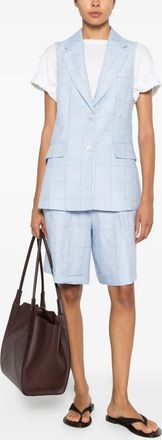 PESERICO Womens Check-Pattern Single-Breasted Linen Waistcoat Ss26 W