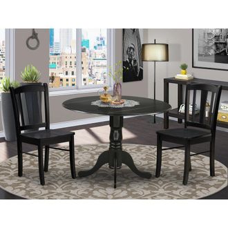 East West Furniture DLDL3-BLK-W - 3-Pc Dining Table Set - 2 Wood Kitchen Chairs and 1 Drops Leaf Kitchen Table - Black Finish