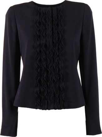 Emporio Armani Black Fitted Vertical Ruffled Blazer