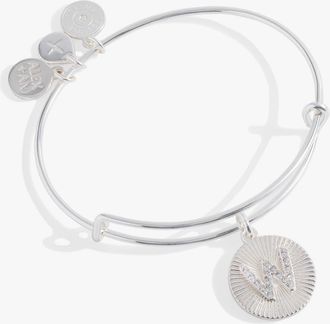 Alex and Ani Pave Starburst Texture Initial Bangle Bracelet in Silver - W at Nordstrom