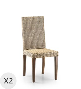 Moycor Set de 2 sillas de rat&aacute;n y madera marr&oacute;n
