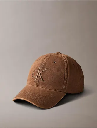 Calvin Klein Mens Embroidered Monogram Denim Cap - Brown