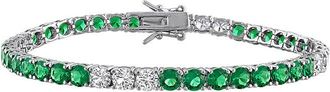 Rina Limor Silver 12.16 Ct. Tw. Lab-Grown Emerald, White Sapphire Tennis Bracelet