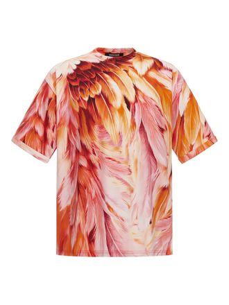 Roberto Cavalli plumage-print T-shirt - Orange