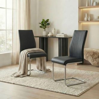 Furniturebox 2x Lorenzo Faux Leather Chrome Dining Chairs in Black