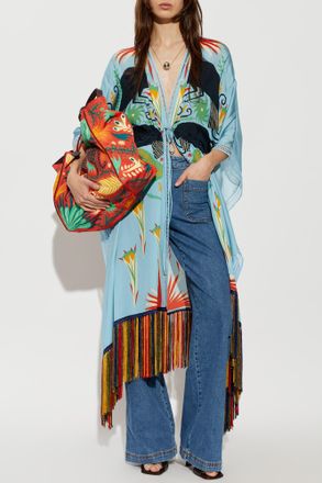 Etro Silk Dress With Fringes, Womens, Blue